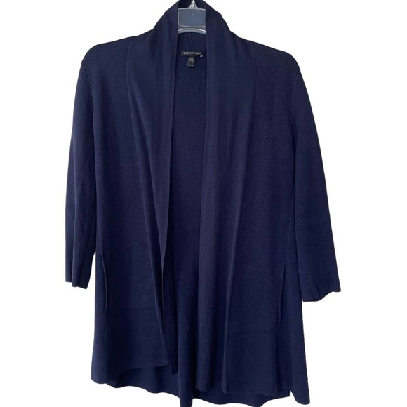 Eileen Fisher SILK LINEN Blend Navy Blue long open cardigan Size XXS/P - Picture 1 of 9
